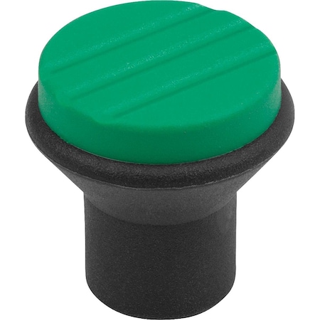 Kipp Mushroom Knob Size:1, D=M05, D1=21, Thermoplastic Black Ral7021, Comp:Steel, Cap:Green Ral6032 K0251.052